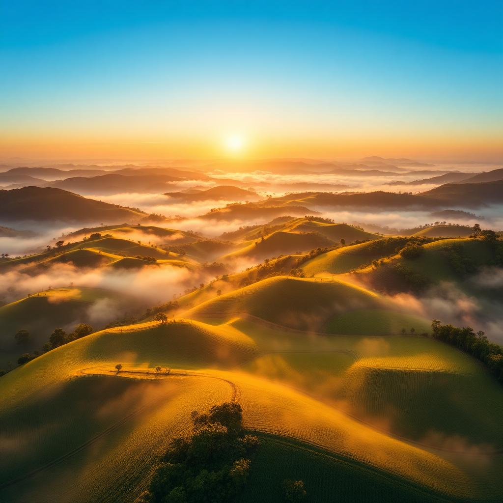 Aerial view of Brazilian farmland at sunrise